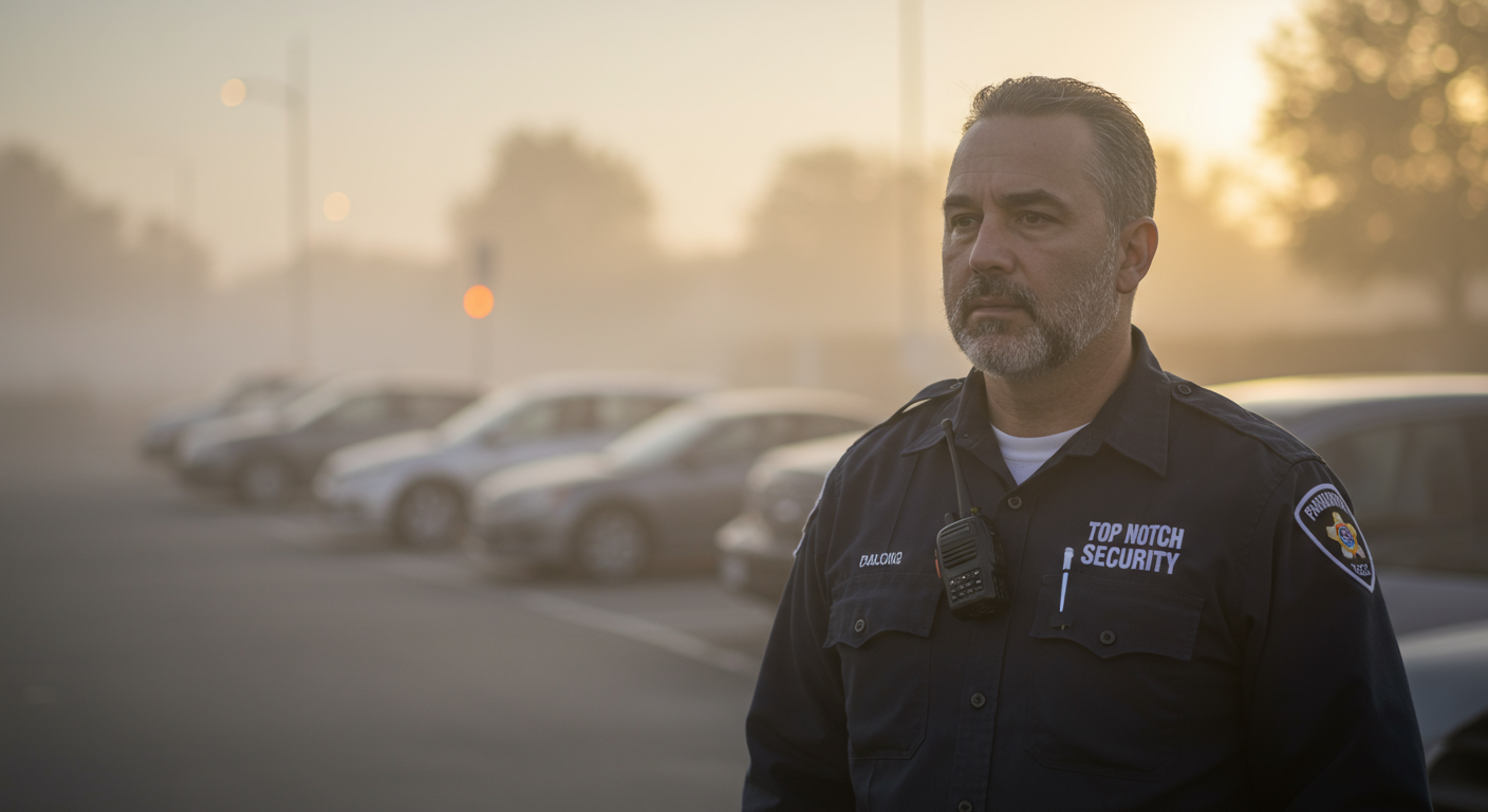Security guard monitoring a parking lot
